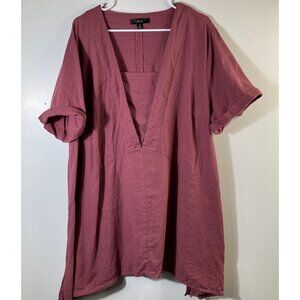 Ellos Artsy  Linen‎ Blend Lagenlook Tunic Short Sleeves Dark Pink 22/24